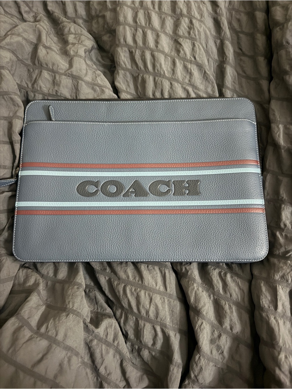 Coach C4544 Leather Laptop Sleeve Case Colorblock Stripe 13” Blue